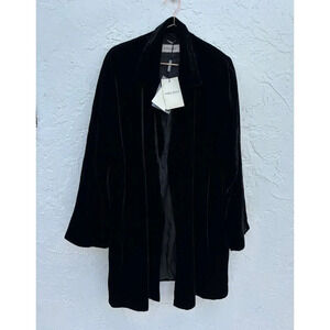 Marina Rinaldi Womens Long Sleeve Open Front Velvet Trench Coat Black Sz 21
